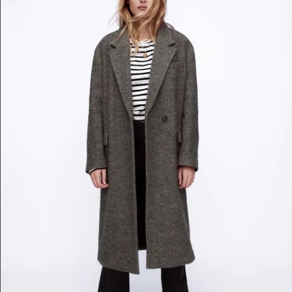 Zara Jackets & Blazers - NEW Zara Wool Blend Long Coat Grey Black Small